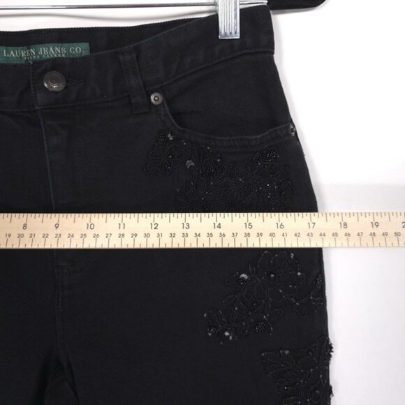 RALPH LAUREN Women's Jeans 4 Vintage HONG KONG MADE Black Beaded Floral - Picture 5 of 16
